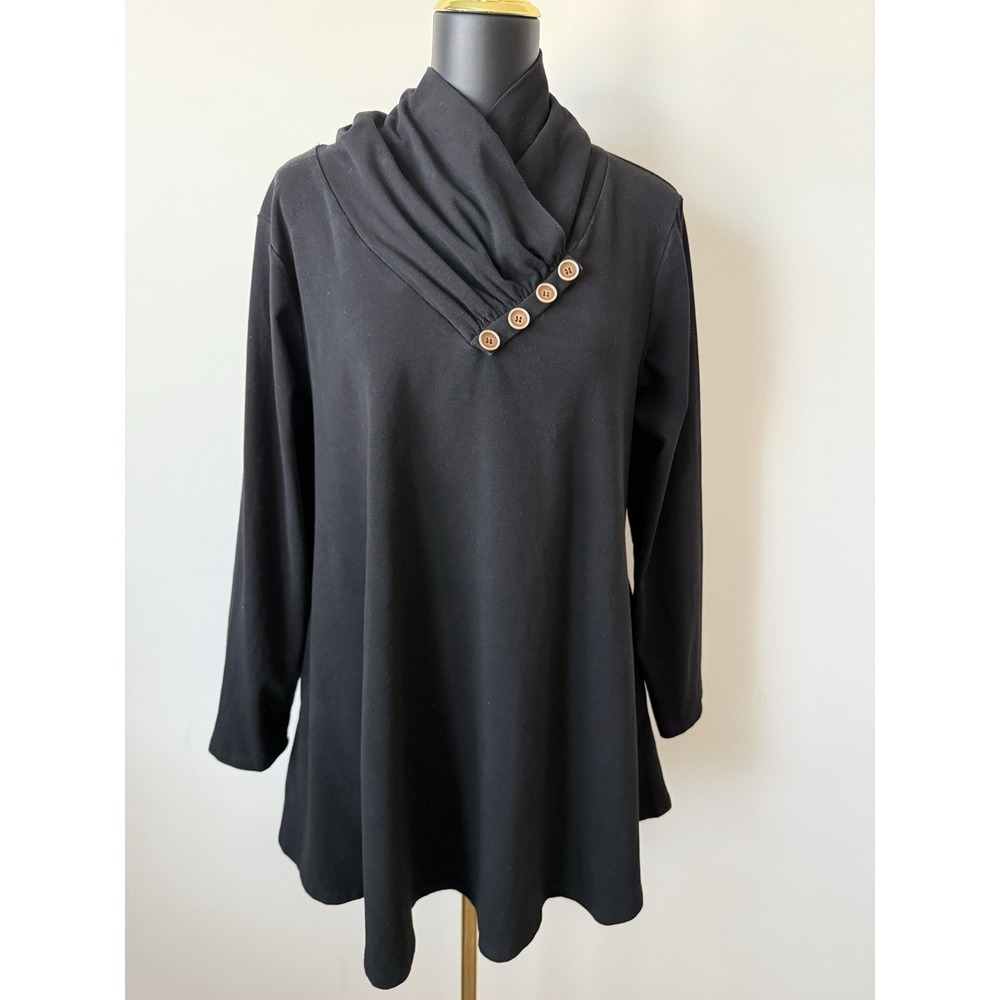 Larace WOMAN Black Cotton Spandex Long Sleeve Tunic Top 3X Plus Flowy Flattering